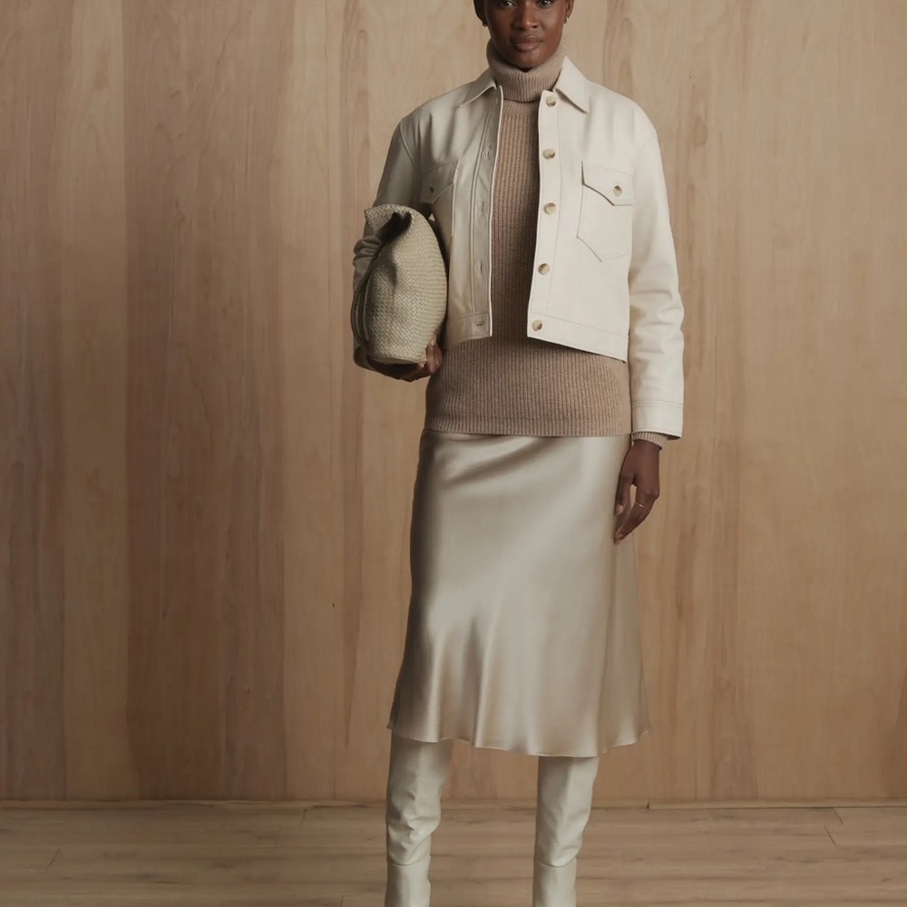 Quince Silk Midi Skirt Champagne